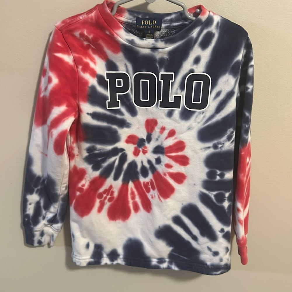 Polo Ralph Lauren Boys Sweatshirt 5 Red White Blue Tie Dye Americana Fleece POLO